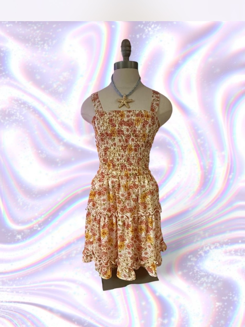 Jessica Simpson Pink Floral Smocked Tiered Dress